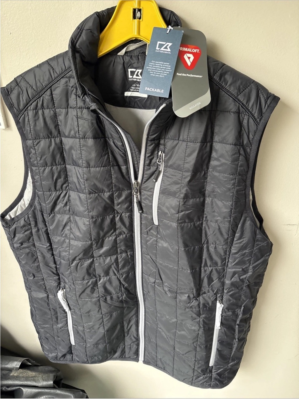 Cutter & Buck Black Quilted Packable Vest with White Zippers-Primaloft